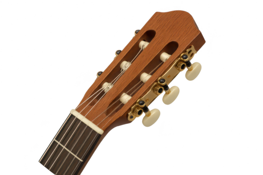 Acoustic guitar headstock isolated on transparent background, close-up view - Powered by Adobe