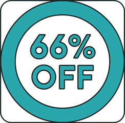 Sixty six percent off sale icon with teal circle