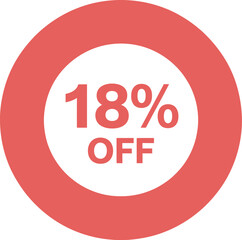 A circular badge with eighteen percent off message