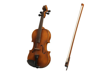 Fototapeta premium Classic wooden violin with bow isolated on transparent background