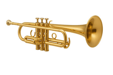 Obraz premium Shining golden brass trumpet isolated on transparent background, classical music instrument