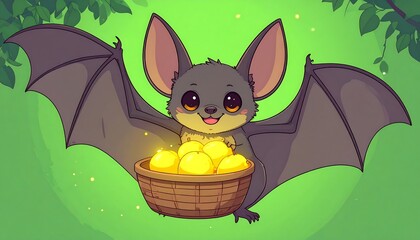 Cute bat with glowing fruit