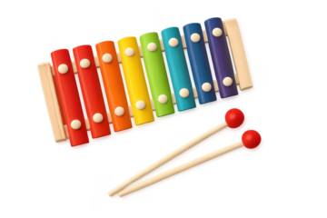 Vibrant colorful xylophone with mallets, isolated on transparent background