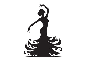 flamenco dancer logo silhouette vector, woman  flamenco dress dancing vector silhouette, flamenco dance silhouette vector, traditional flamenco dancer logo silhouettes vector on white background