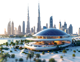 Abu Dhabi Skyline- Continuous Line Drawing, Tilt-Shift Miniature Effect Stock PhotoSm