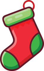 Icon of a Christmas sock, isolated on a white background, symbolizing holiday festivities and gift-giving traditions.
