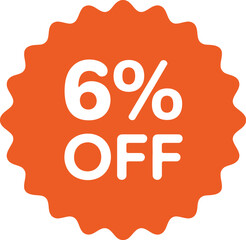 Orange badge with six percent off in white text