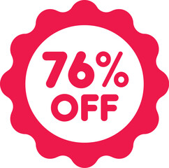 Seventy six percent off in a yellow badge icon