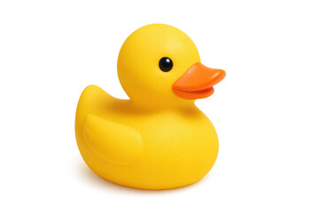Classic yellow rubber duck toy isolated on transparent background, playful bath fun