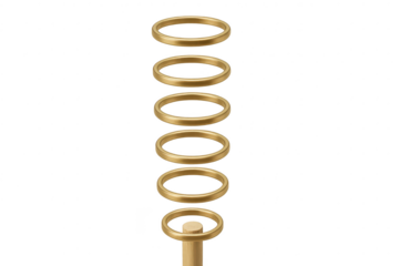 Stack of shiny golden rings on a rod, isolated on transparent background, sleek design
