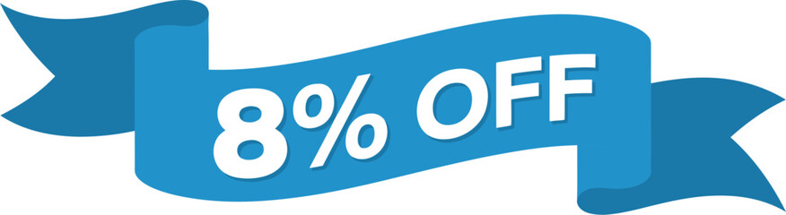 A blue banner displaying eight percent off sale