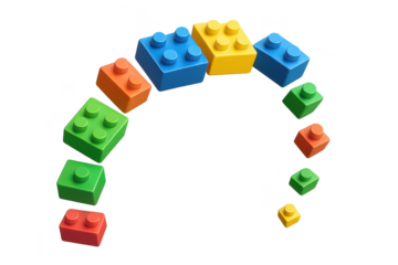 Colorful toy blocks forming an arc, isolated on transparent background.
