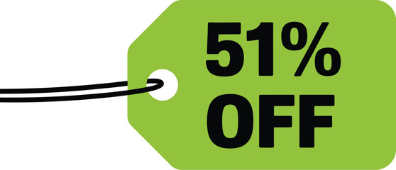 A green tag showing fifty one percent discount off