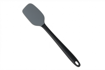 Gray silicone kitchen spatula isolated on transparent background, modern