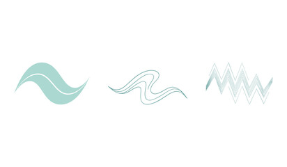 Three abstract wavy lines and zig zag pattern in teal vector