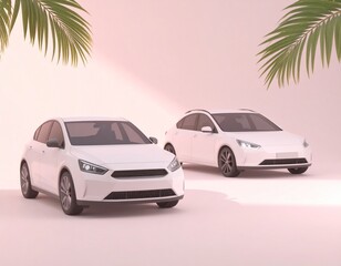 cars for display, car for middle class employee, palm leaves shadow