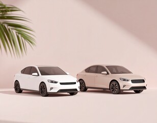 cars for display, car for middle class employee, palm leaves shadow