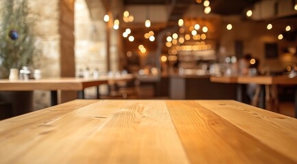 Inviting atmosphere with a wooden table in focus.