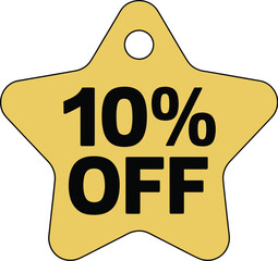 A golden star tag showing ten percent discount off