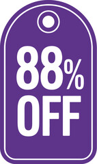 Purple tag showing eighty eight percent off sale