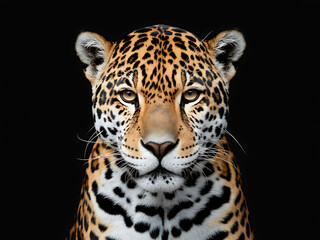 Obraz premium Close up portrait of a majestic jaguar with striking spots against a dark background