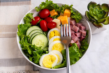 fresh chef salad  with diced  cheese