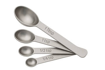 Stainless steel measuring spoons set isolated on transparent background