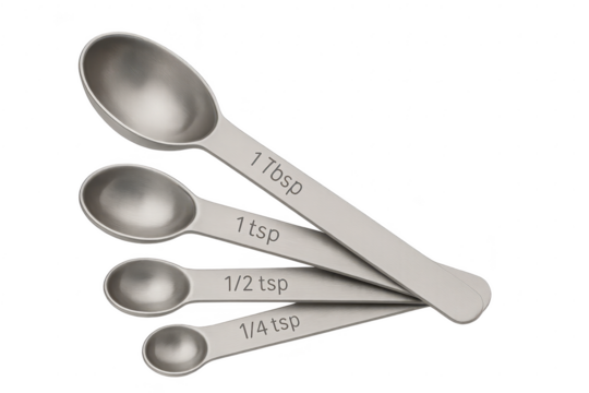 Stainless steel measuring spoons set isolated on transparent background