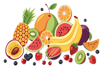 Tropical Fresh Fruit Mix Illustration - Vector 