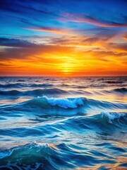 Obraz premium Deep blue abstract wave energy with orange hues in a dreamy ocean scene