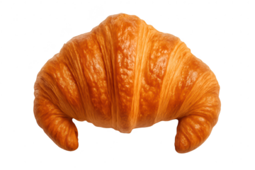 Crispy golden croissant isolated on transparent background, fresh bakery item