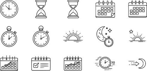 time set vector line icons.