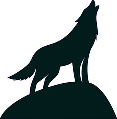 Minimalist howling wolf vector icon for nature, hunting, camping, and outdoor adventure branding projects.