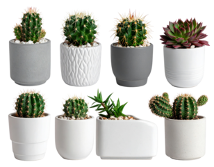 collection Set of different mixed cactus and succulents types of small mini plant in