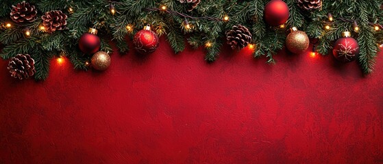 Christmas Flat Lay Decoration with Holiday Ornaments and Lights