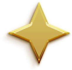 Glossy Gold 3D Pointed Star Icon Shiny Metallic Sparkle Shape Luxury Yellow Golden Four Point Star Sharp Glossy Decoration for Fashion Poster Christmas Celebration Sticker Background Design