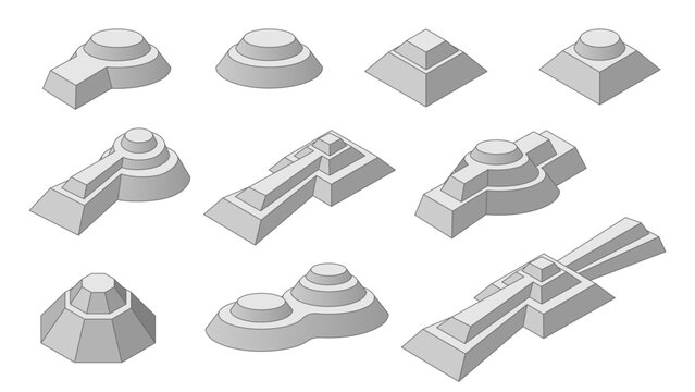 いろいろな古墳の種類のイラスト　前方後円墳や円墳などのシンプルなベクター素材　アウトライン有り