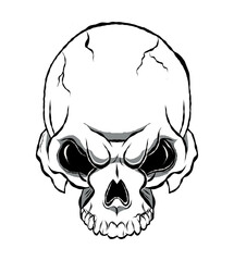 Evil Skull Vector Illustration, Dark Gothic Skeleton Head Art for Horror and Halloween