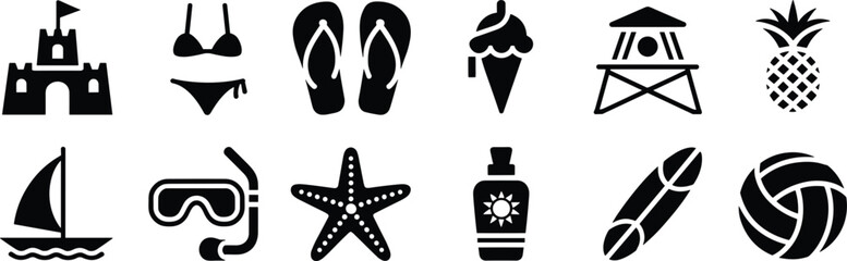 Summer Beach Vacation Icons Collection With Sandcastle And Ice Cream vector illustration
