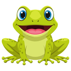 Cheerful green frog with big eyes and open mouth.