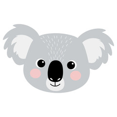 Cute koala bear face illustration, adorable animal portrait design.