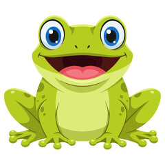Cheerful green frog with big eyes and open mouth.