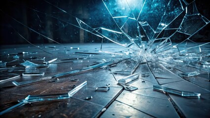 Shattered glass on a dark floor