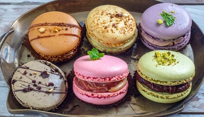 Colorful macarons on a tray