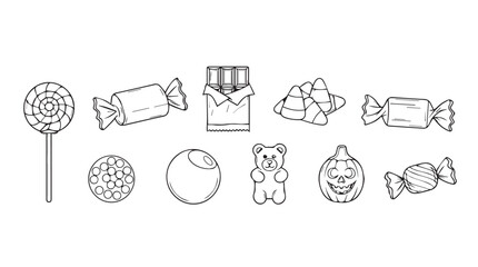 Collection of hand drawn halloween candies and sweets for festive celebrations silhouette
