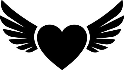 Obraz premium Winged Heart Valentine Illustration.red black heart with wings vector design romantic love angel symbol valentine wedding cute decorative illustration clipart.Flying red heart with angel wings vector