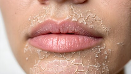 Fototapeta premium High Quality Close-Up Image of Peeling Skin Around Lips – Chapped Lips, Dryness and Skincare Concept
