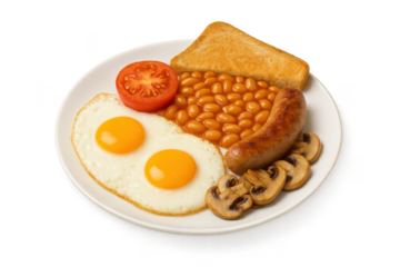 Delicious Full English breakfast isolated on a transparent background