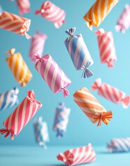 Obraz premium colorful lollypop and candies are floating in the air