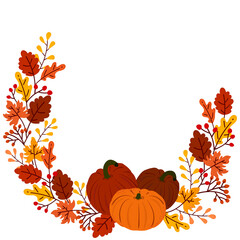 Autumn Frame, Fall Leaves and Pumpkins Frame, Thanksgiving, Decorative Autumn Border, Hand Drawn Frame with Leaf and Berries